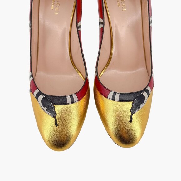Gucci Yoko Snake Gold Metallic Leather Pumps High Heels Shoes Size 38.5 US 8.5 - Picture 3 of 16